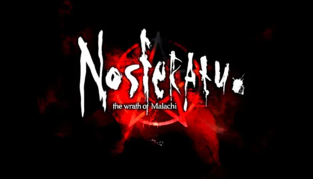 Nosferatu: The Wrath of Malachi title art: the white scrawled title over a red pentagram on black