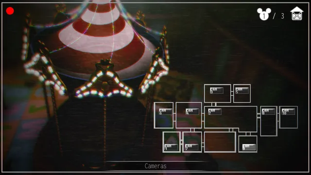 Oblitus Casa screenshot: a camera view of a carousel with a striped canopy and lit bulbs