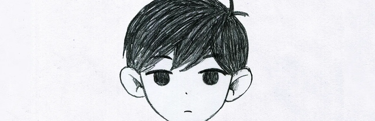 OMORI key art: a pencil sketch of the boy OMORI's expressionless face