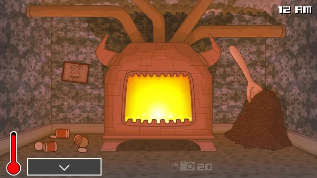 One Night at Flumpty's 3 screenshot: a glowing horned furnace with pipes rising from it and a spoon stuck in a heap