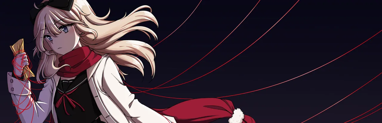Paper Lily key art: Lacie, a blonde girl in a red scarf and white coat, holding a golden letter tangled in red threads