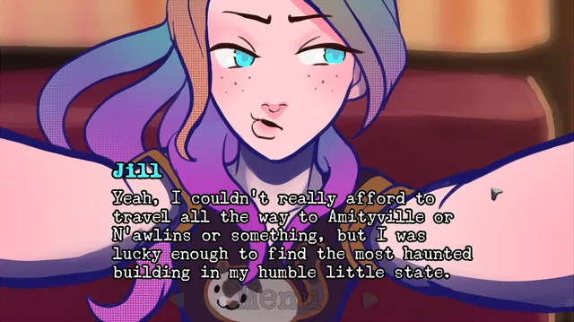 Jill, a streamer with pink and blue hair, explains she found the most haunted building in her state