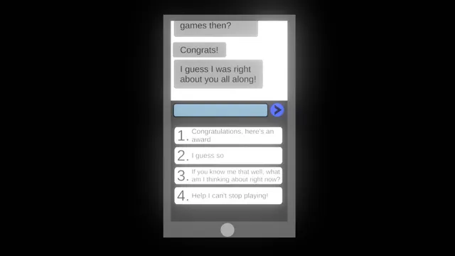 Pleh screenshot: a phone chat screen with answer choices, one reading Help I can't stop playing