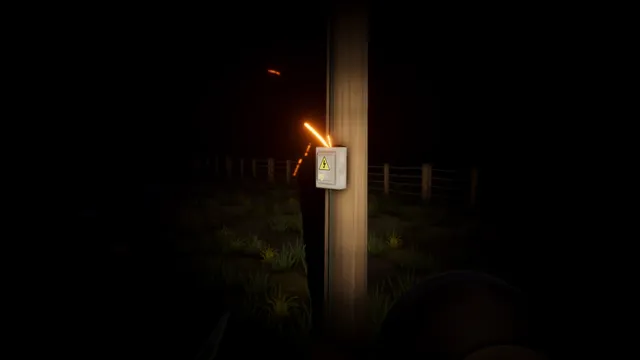Pomberito: sparks fly from an electrical box on a wooden pole by a fence in the dark