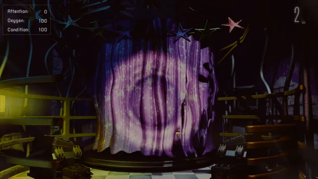 A rotting golden bear animatronic with a broken grin and exposed wires leans toward the camera