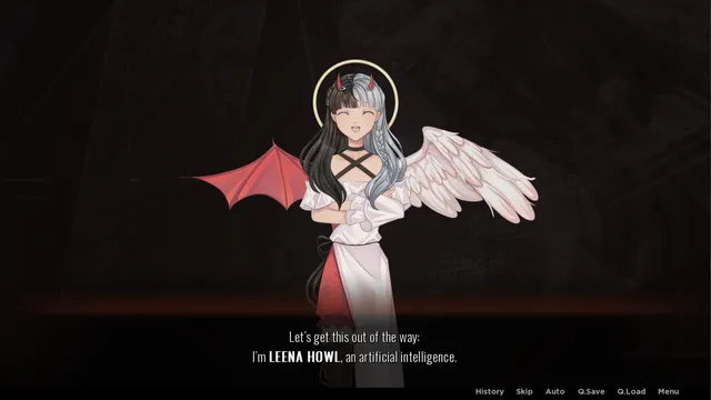 PROJECT: Halloween screenshot: Leena smiles and introduces herself as Leena Howl, an artificial intelligence