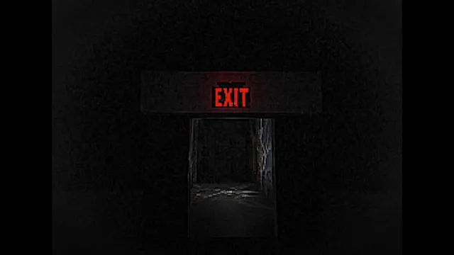 Project Looking Glass screenshot: a red EXIT sign glows above a doorway in total darkness