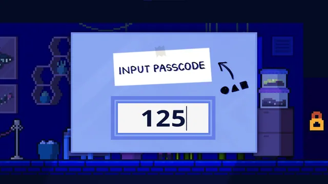 A passcode puzzle over a locked lab room