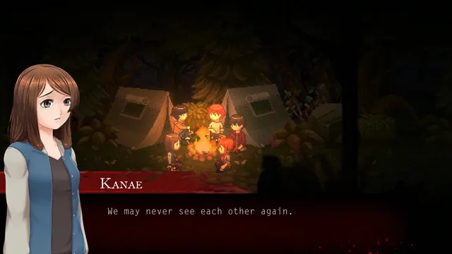 Saki walks alone along a dark forest lake and asks what is floating in the water