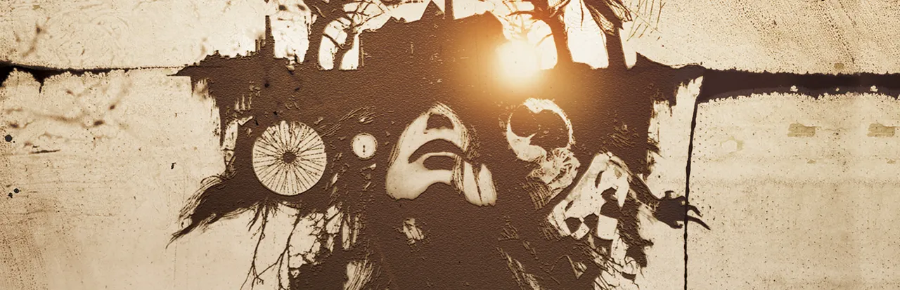 Resident Evil 7 Biohazard key art: a sepia, ink-stained collage of a woman's face, the dark house and dead trees above it