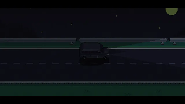 A car on a dark rural road at night under the moon