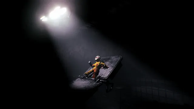 Rise of Insanity: a small clown figure strapped to a tilted operating table under a spotlight in darkness