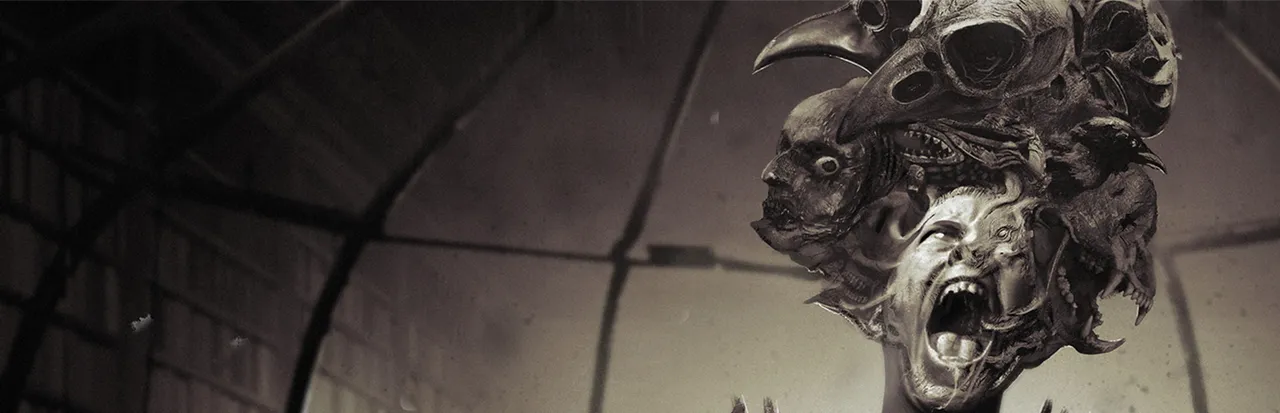 Rise of Insanity key art: a grey creature whose head is a cluster of screaming human and animal faces