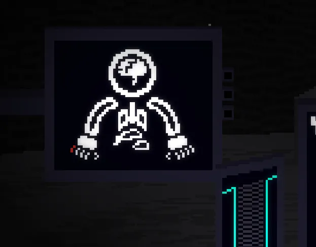 A monitor showing a body diagram with brain, lungs and hands, in a dark room