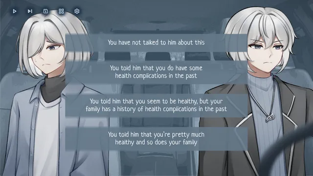 rotten angel screenshot: four answer choices about your health history over the two brothers