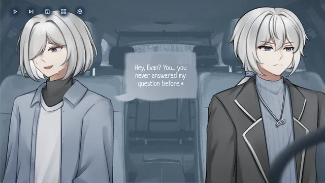 rotten angel screenshot: the twins sit in a car as one asks the other why he never answered