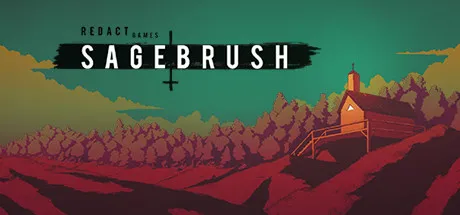 Sagebrush key art: the title over a red church on a hill against a green sky