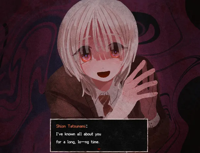 Saihate Station screenshot: Shion smiles with glowing eyes and says he has known all about Haru for a long time