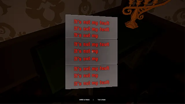 Satiety screenshot: an examined note covered in red handwriting repeating 'It's not my fault'