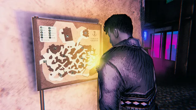 A man studies a village map on a signboard by the light of a match