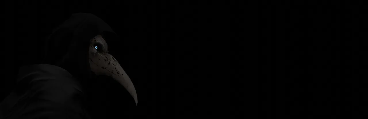 SCP: Observer key art: the plague doctor mask of SCP-049 in darkness
