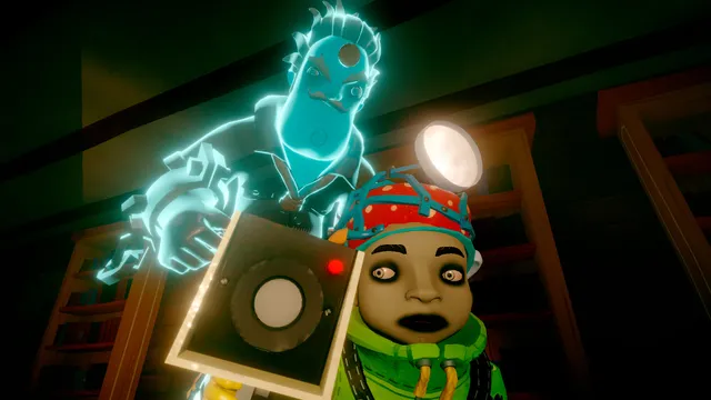 Secret Neighbor screenshot: a glowing ghost Neighbor reaches toward a kid holding a flashlight