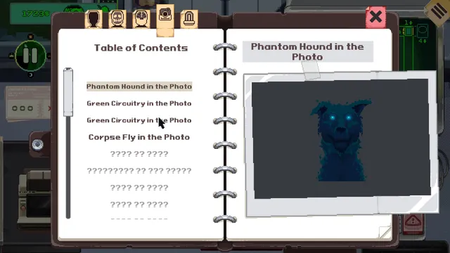 Security 51 screenshot: the anomaly guide open at Phantom Hound in the Photo, showing a dark dog with glowing eyes
