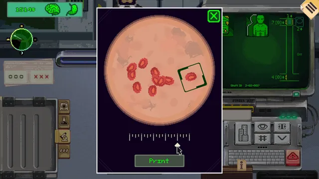 Security 51 screenshot: a blood sample under the microscope with one cell marked