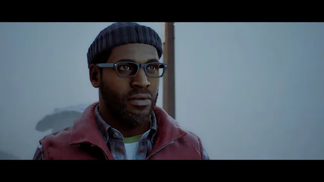 SILENT HILL: Townfall screenshot: Simon Ordell in a beanie and glasses standing in thick fog