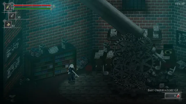 An observatory room of giant clockwork gears and bookshelves, seen from above