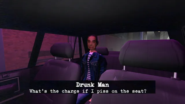 A drunk passenger in the back of the taxi asks what it costs to wet the seat