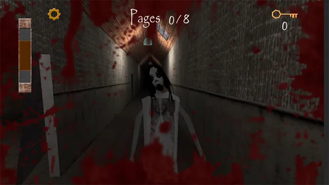 Slendrina: Asylum screenshot: Slendrina stands close in a corridor as blood splatters the screen