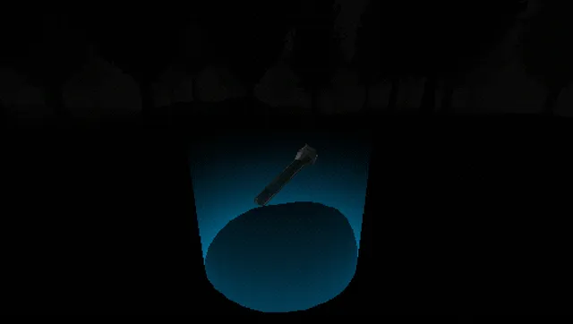 Slide in the Woods screenshot: a torch turning in a pool of blue light in the dark woods
