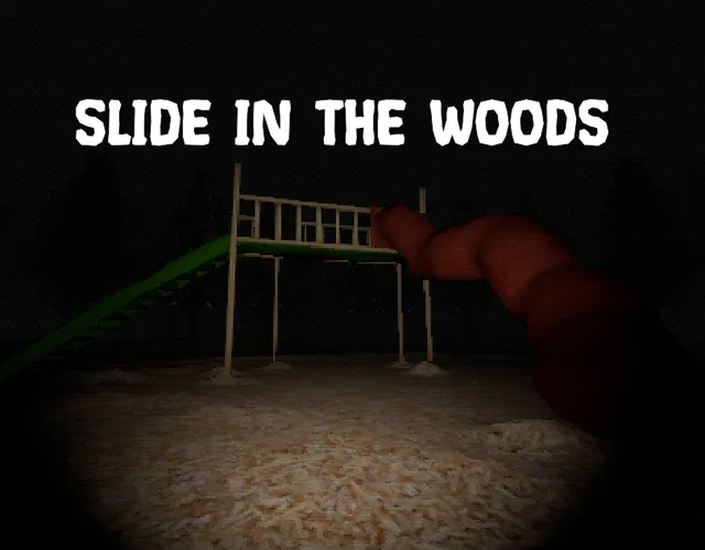 Slide in the Woods title art: the game's name over the playground slide in the dark forest