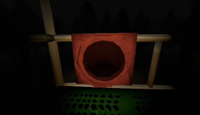 Slide in the Woods screenshot: the dark round mouth of the red tube slide at the top of the frame