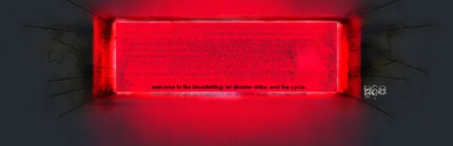 Studio System key art: a glowing red wall panel reading welcome to the bloodletting, let disaster strike, end the cycle