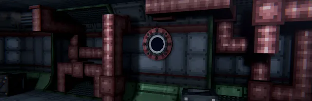 Subterror key art: a blocky submarine wall of pipes and a round porthole