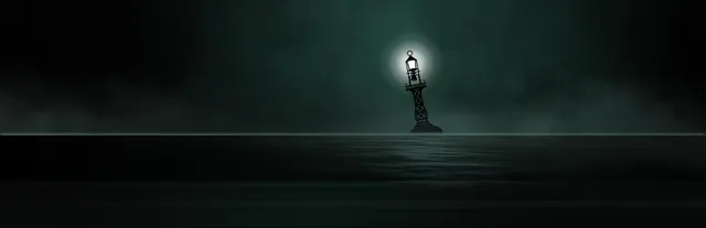 Sunless Sea key art: a lone lit buoy leans out of a flat dark sea under a green-black sky