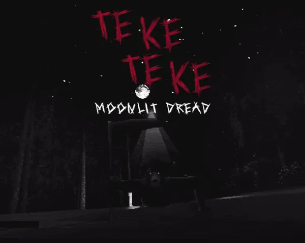Teke Teke: Moonlit Dread title art: the name in red scratched letters over a dark road and a street lamp at night