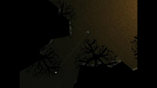 Teleglitch screenshot: bare trees in a dark area lit only within the player's line of sight