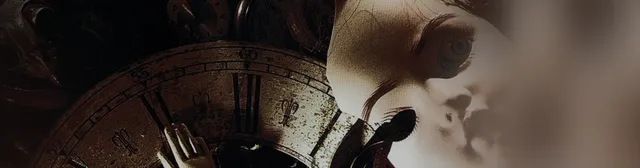 The 11th Hour key art: a worn clock face with roman numerals beside the cracked porcelain face of a doll staring out of the dark