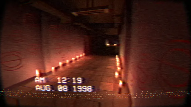 The Building 71 Incident screenshot: a dark corridor with candles burning along both walls, stamped AM 12:19