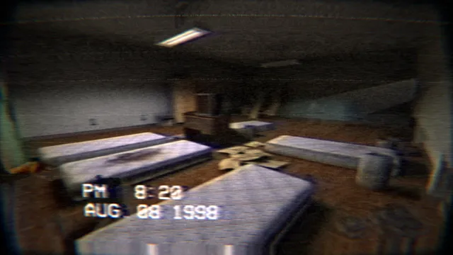 The Building 71 Incident screenshot: a dormitory of bare mattresses and scattered papers under a ceiling light