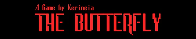 The Butterfly logo: A Game by Kerineia, The Butterfly in red on black