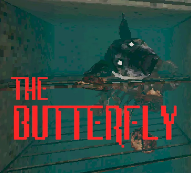 The Butterfly cover: the title in red over a dark winged shape in a glass case