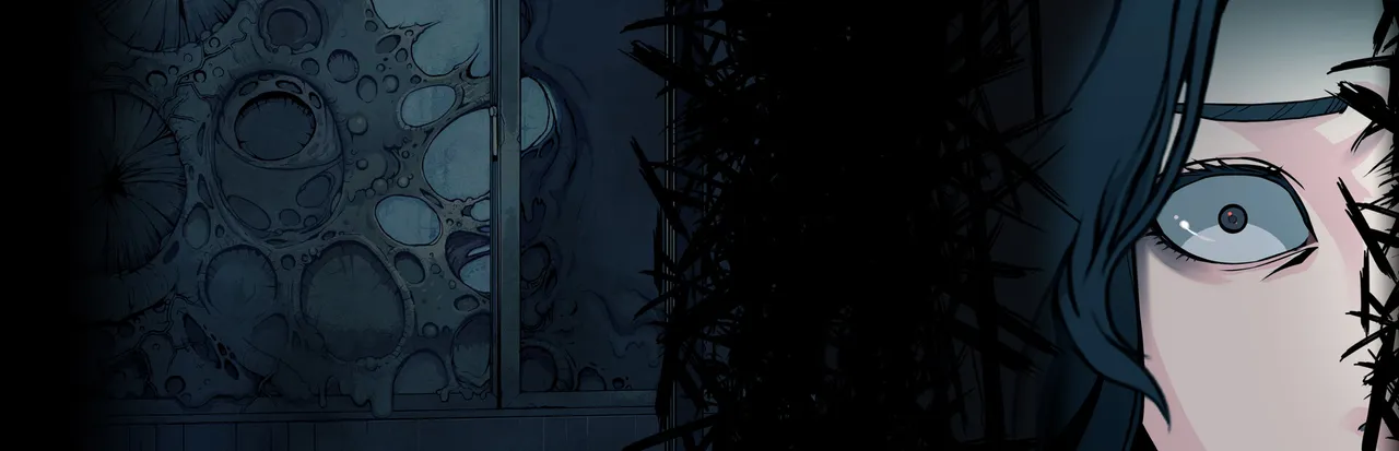 The Coma 3: Bloodlines key art: a wide-eyed girl in close-up beside a wall of strange, organic growths