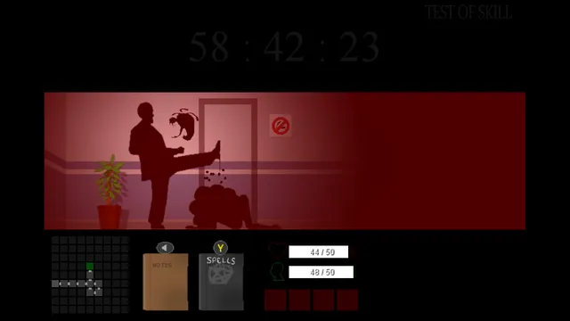The Consuming Shadow: a silhouette kicks a creature in a red-lit room