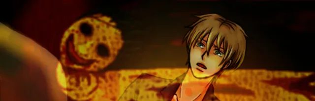 The Crooked Man key art: David with a shocked face beside a blurred, grinning yellow figure