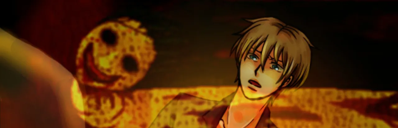 The Crooked Man key art: David with a shocked face beside a blurred, grinning yellow figure