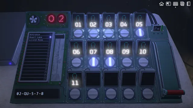 The echo machine: a panel of numbered slots with dials, a location list and a two-digit counter